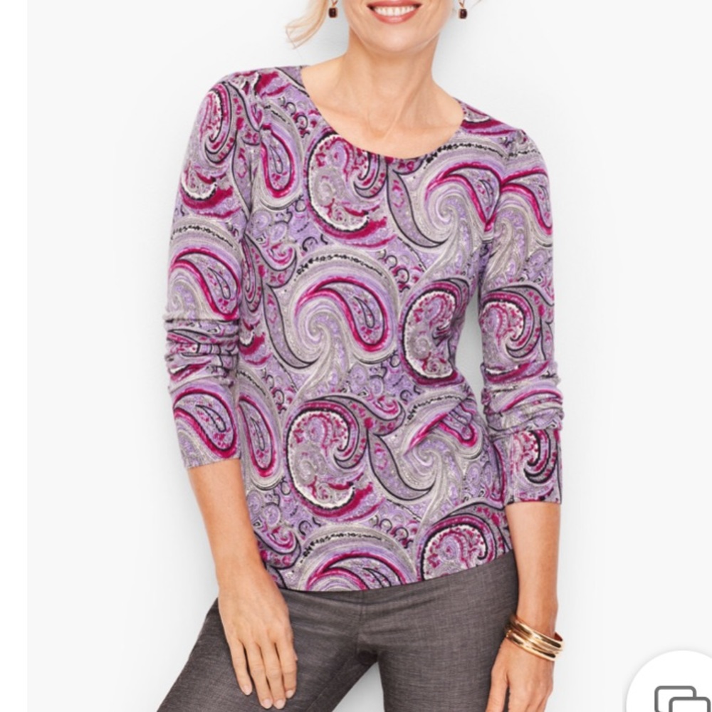 Talbots Pink and Lavender Paisley Scoop Neck Sweater